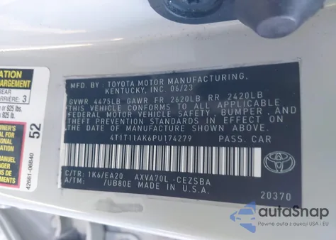 2023 Toyota Camry Se z USA, uszkodzony, nr VIN 4T1T11AK6PU174279